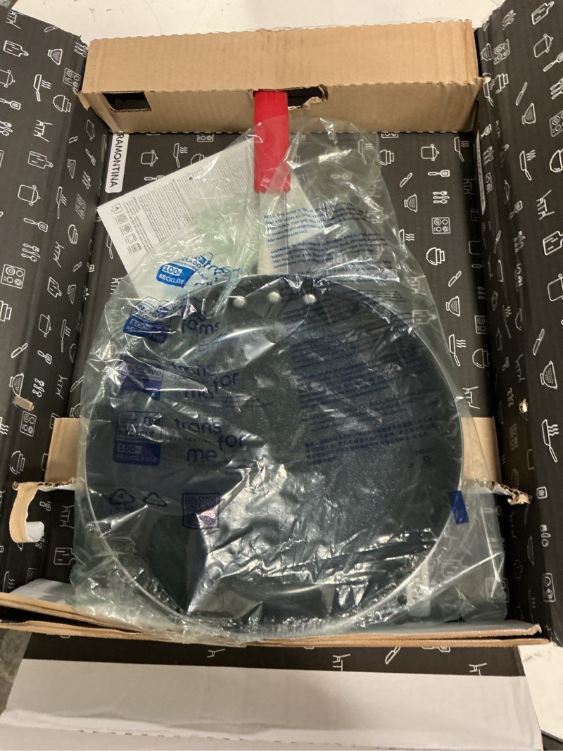 Condition photo showing New/Like New for tramontina professional 12-inch ceramic non stick large frying pan, heavy-gauge aluminum skillet with ceramic nonstick coating, dishwasher and oven safe, black ceramic black 12 inch