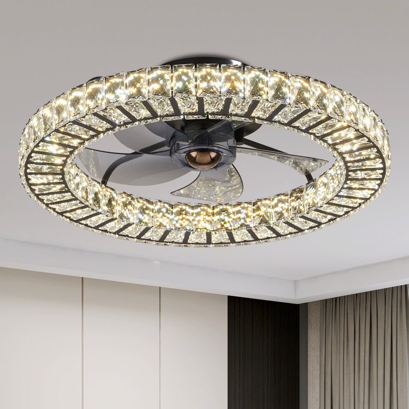 22" hudman dimmable crystal ceiling fan with led lights