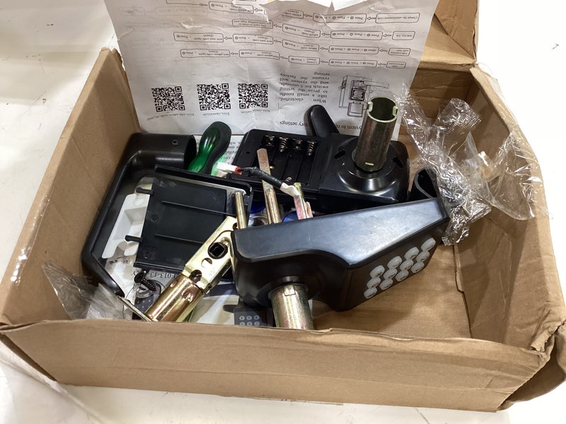 Condition photo showing As Is for keyless entry door lock with handle - ic card and anti-peep password - easy installation for home, hotel - matte black 1 pack matte black
