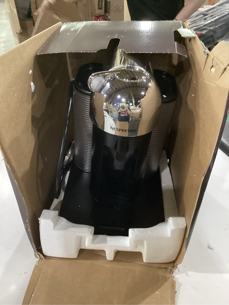 Condition photo showing As Is for not tested ****nespresso vertuo coffee and espresso maker by breville, chrome machine chrome