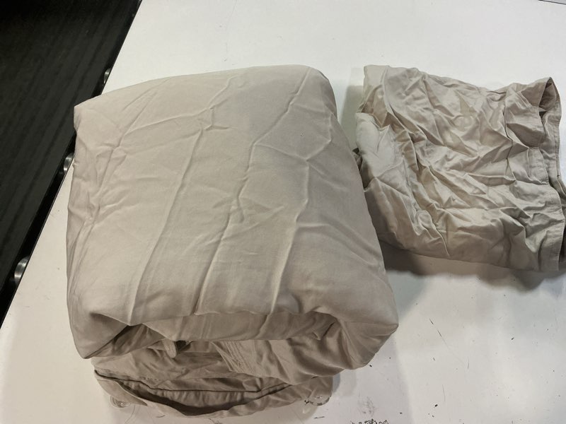 Condition photo showing As Is for (incomplete )bamboo duvet cover set, queen, sand