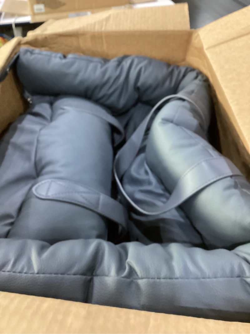 Condition photo showing As Is for dog car seat for small & medium dogs, 3 in 1 waterproof soft leather dog car bed with harness clip, travel bed & carrier bag for pets, fits pets up to 35 lbs (navy blue, small & medium) navy blue small & medium