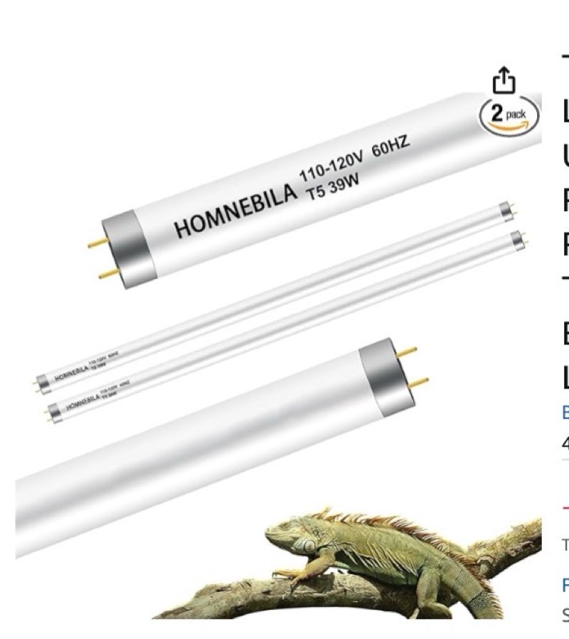 Homnebila T5 10.0 UVB Reptile Light Bulb 39W, UVA UVB Light Bulb for Reptiles, 2 Pack Reptile UVB La