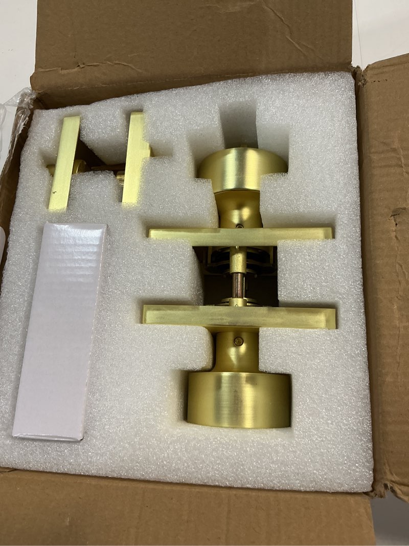 Condition photo showing New/Like New for goldenwarm gold exterior door lock set, square contemporary brushed gold door knob and deadbolt set, heavy duty brass door locks for front door (1 pack) handleset gold 1