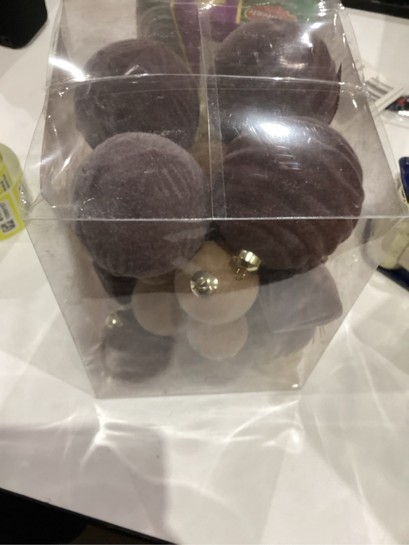 Condition photo showing New/Like New for 35PCS Velvet Christmas Ball Ornaments, Multi-Color Shatterproof Rustic Farmhouse Christmas Decoration Set, Large Vintage Hanging Ornaments for Xmas Tree, Wedding, Holiday, Party (Dark Brown)