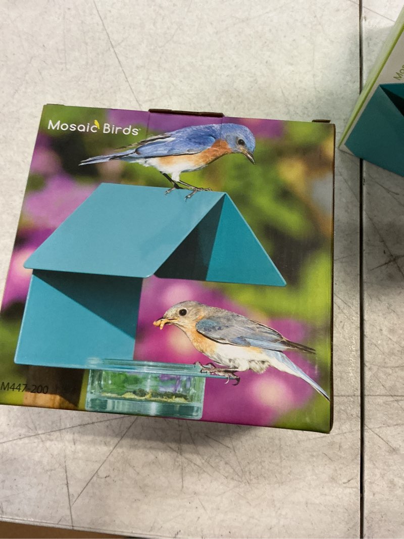 Condition photo showing New/Like New for Couronne COURM447200A 6 in. Metal and Glass House Bird Feeder  Aqua