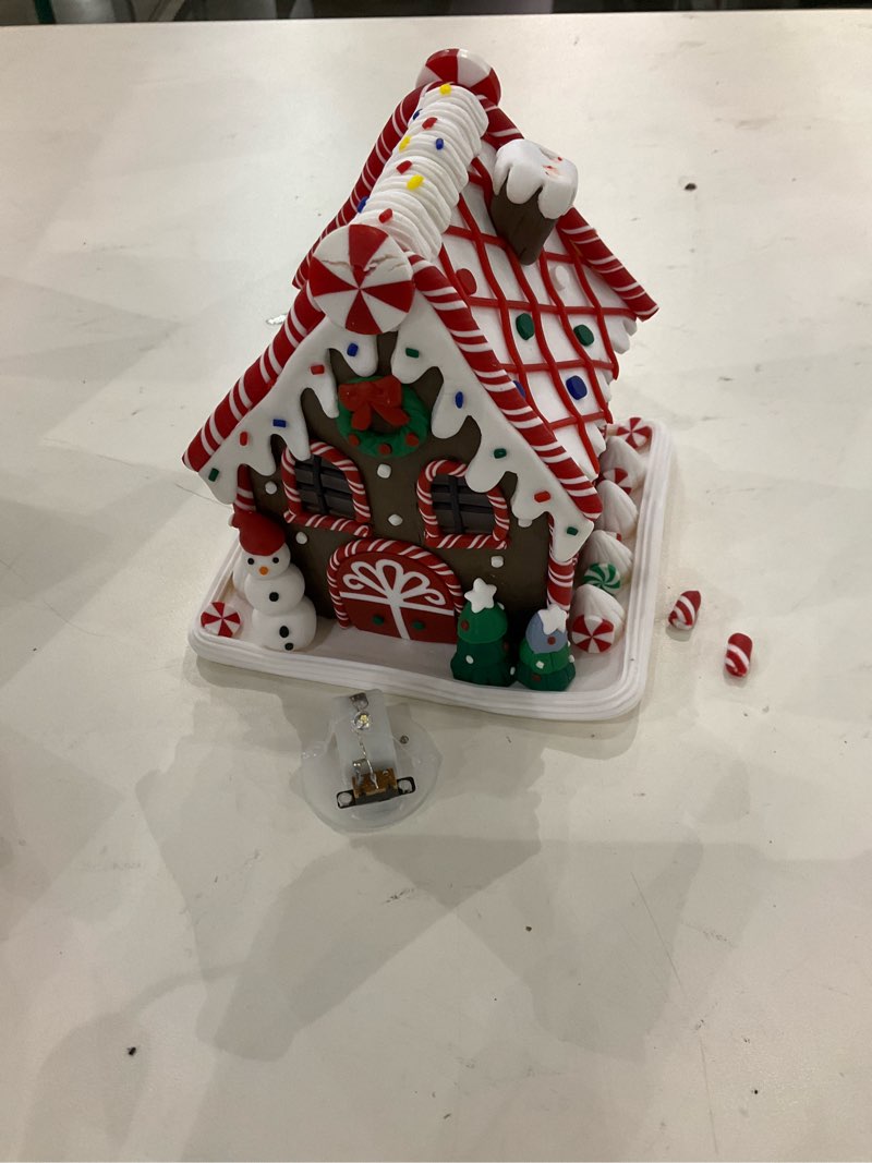 Condition photo showing As Is for Gingerbread Christmas Decorations, 5 Inch Gingerbread House,Battery Powered Christmas Cottage LED Gingerbread House Decorations, Desktop Decor, Home Ornaments Christmas Decor Indoor
