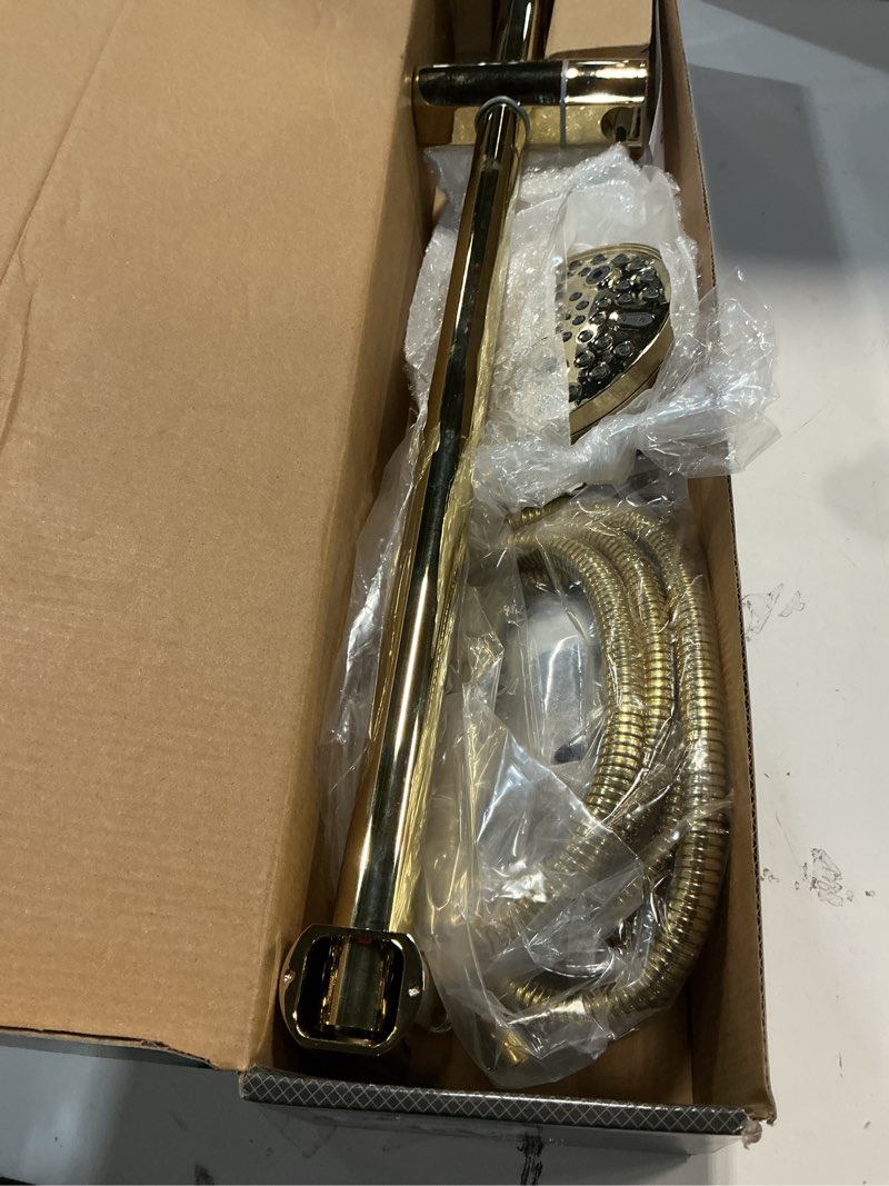 Condition photo showing Good Condition for Hand Shower with Slide Bar, High Pressure 10 Setting Handheld Shower Head, Adjustable Height 24" Slide Bar, Wall Supply Elbow and 6.6ft Extra Long Shower Hose - Gold Zirconium Gold