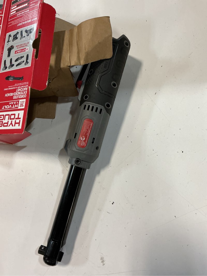 Condition photo showing As Is for hyper tough 12v max brushless 3/8-inch extended reach cordless ratchet wrench
