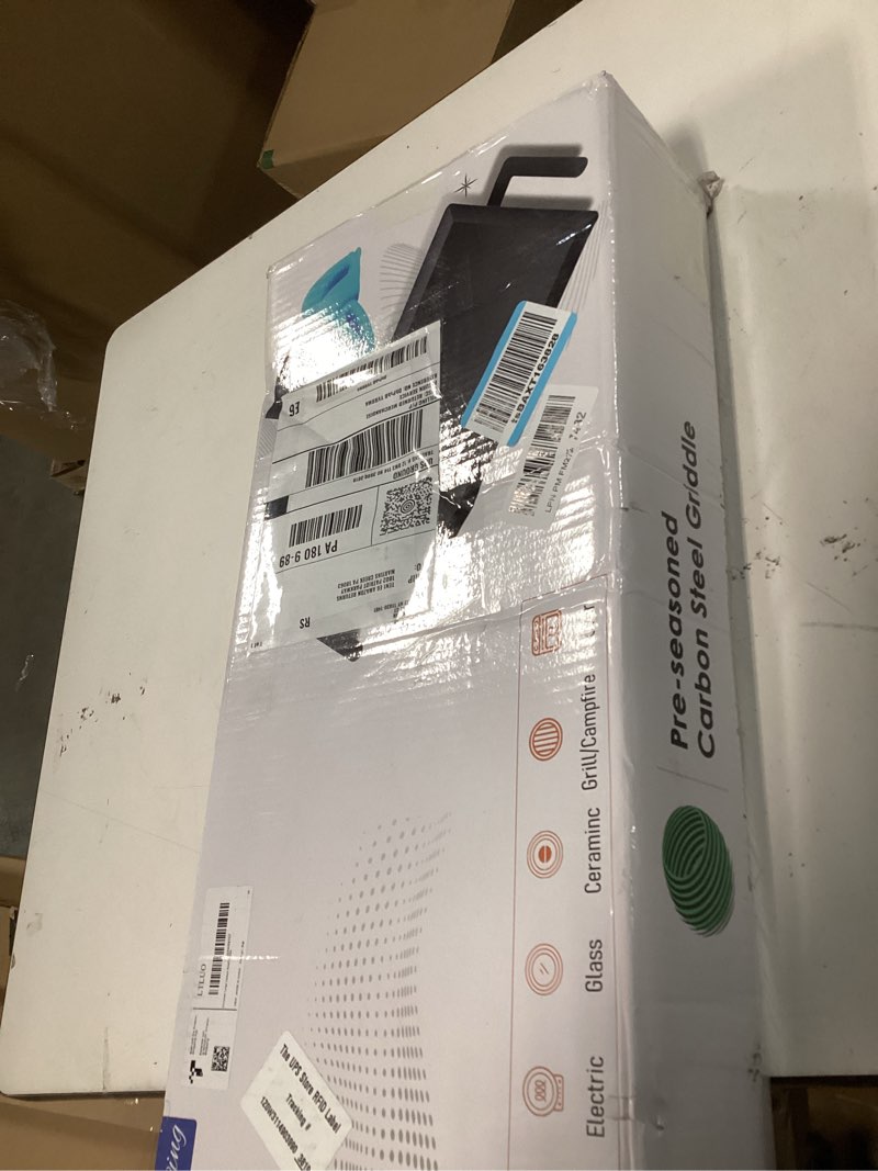 Condition photo showing New/Like New for Universal Large Carbon Steel Griddle for Outdoor Gas Grill, Induction, Gas/Electric Stove, and Oven, Double Burner Griddle with Thickened Heat-insulating Gloves, Pre-seasoned Nitride Coating Process