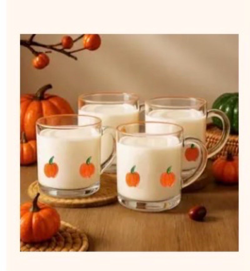 SiliFine 4 Pack Fall Icon Glass Cups 14oz Pumpkin Mug with Handle Clear Drinking Glasses Double Old 