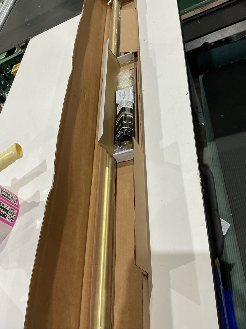 Condition photo showing Good Condition for single curtain rod set 4 foot 11/4 inch large diameter mounting hardware incluid