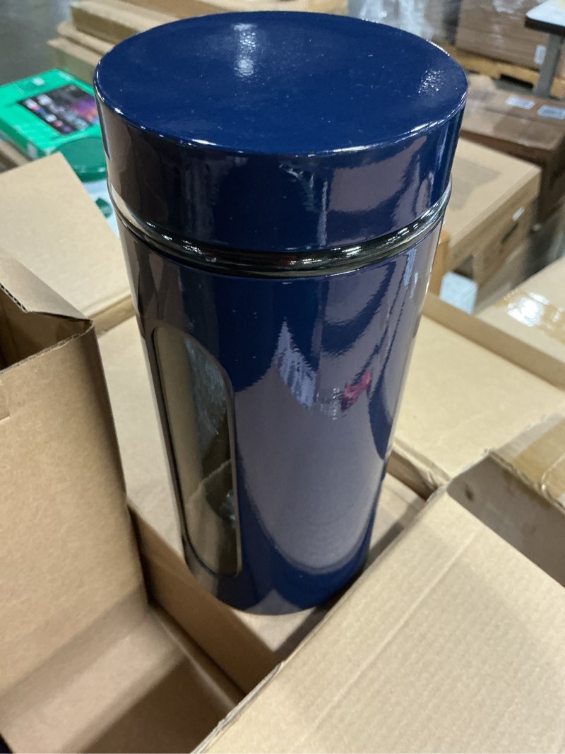 Condition photo showing New/Like New for Mimorou 6 Pack Kitchen Canisters Set Airtight Coffee Sugar Tea Storage Jars with Window Glass Stainless Steel Containers with Lids for Flour Cookies Spices Grains Kitchen Decorations(Navy Blue,44 oz) 44 oz Navy Blue
