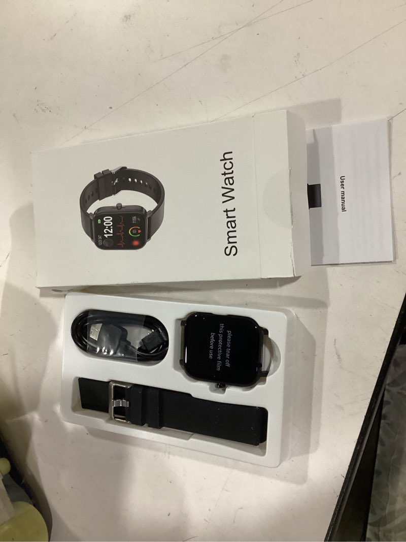 Condition photo showing New/Like New for smart watch for men women compatible with iphone samsung android phone 1.83 inch full touch screen ip68 waterproof bluetooh fitness tracker heart rate/sleep monitor, black