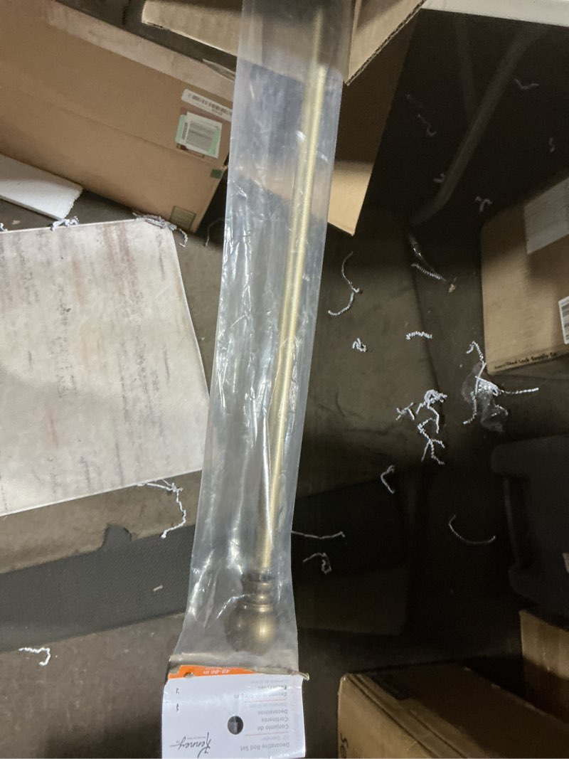 Condition photo showing Good Condition for Kenney KN55973 Davenport Ball End Petite Café Decorative Window Curtain Rod, 48-86" Adjustable Length, Brushed Brass Finish, 1/2" Diameter Steel Tube Curtain Rod 48-86" Brushed Brass