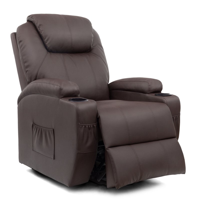 Power Lift Recliner Chair PU Leather with Massage for Elderly Ergonomic Lounge Chair Classic Single Sofa with 2 Cup Holders Side Pockets Home Theater Seat