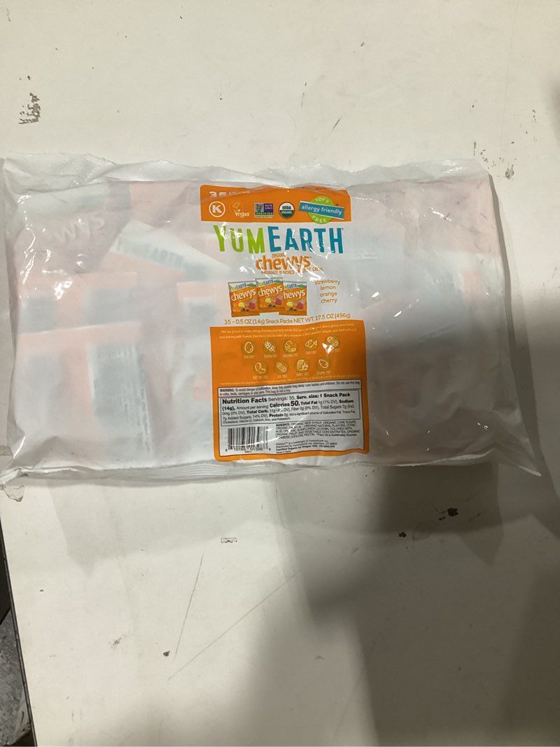 Condition photo showing New/Like New for YumEarth Organic Chewys Fruit Flavored Candy Chews - Allergy Friendly, Gluten Free, Non-GMO, Vegan, No Artificial Dyes - Assorted Flavors 35ct Bulk Bag Original 0.5 Ounce (Pack of 35)