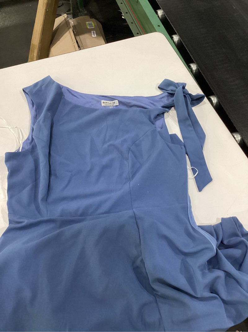 Condition photo showing New/Like New for berylove women's formal elegant wedding guest dresses one shoulder a line maxi cocktail slit dress x-small b-grey blue