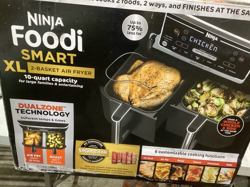 Condition photo showing Good Condition for Ninja DZ550 Foodi 10 Quart 6-in-1 DualZone Smart XL Air Fryer with 2 Independent Baskets, Smart Cook Thermometer for Perfect Doneness, Match Cook & Smart Finish to Roast, Dehydrate & More, BLACK