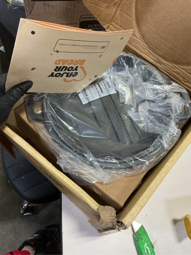 Condition photo showing New/Like New for Cast Iron Dutch Oven for Bread Baking - incl. Sourdough Bread-Baking Supplies like Banneton Bread-Proofing Basket - 5QT Bread-Oven with Lid Bread-Making Kit Pan, Pot, Sour Sough Tools, Lame 5QT Dutch Oven