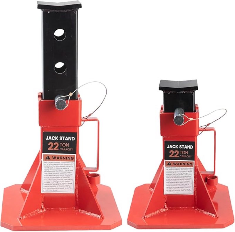 22 ton (44,000 lbs) heavy duty pin type professional car jack stands with lock adjustable height to 19.75" fit for supporting trucks, trailers and equipment, 1 pair