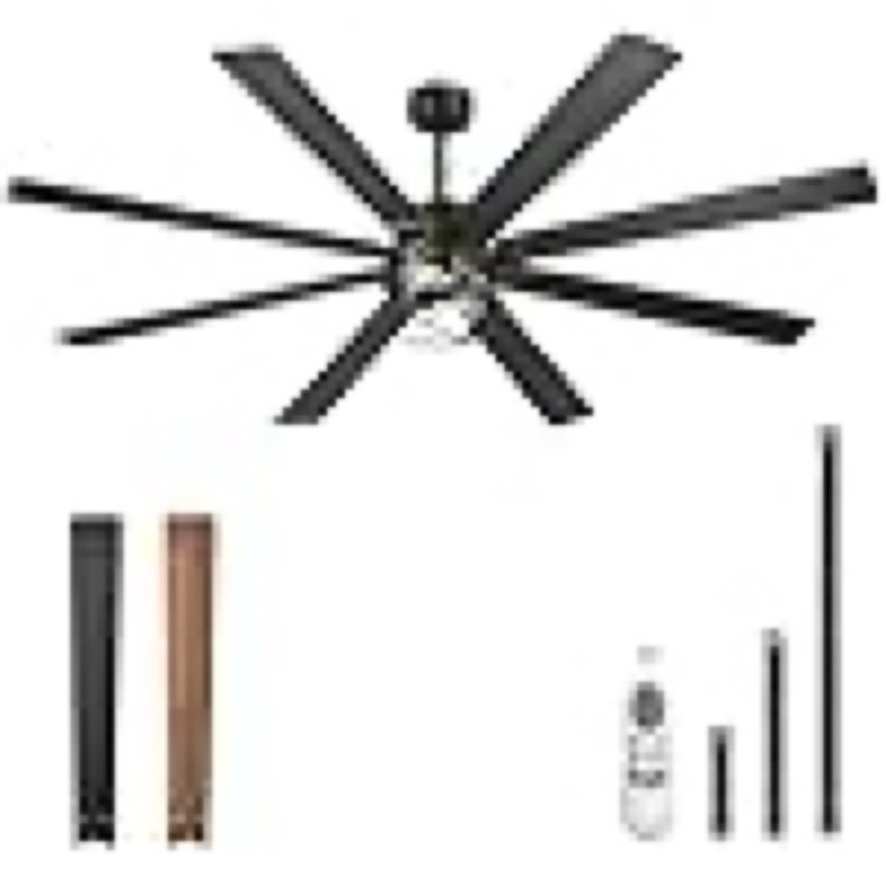 YOUKAIN Farmhouse Ceiling Fan, 72 Inch Ceiling Fans with Lights and Remote, 8-Reversible Blades with Matte Black/Wooden Finish, 72-YJ632-BKW