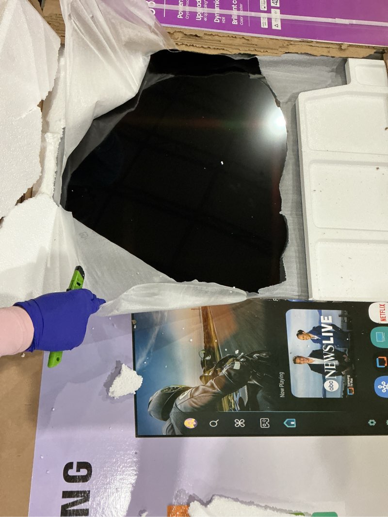 Condition photo showing As Is for samsung crystal uhd 4k smart tv (2025 model) endless free content, crystal processor 4k, metalstream design, knox security, alexa built-in