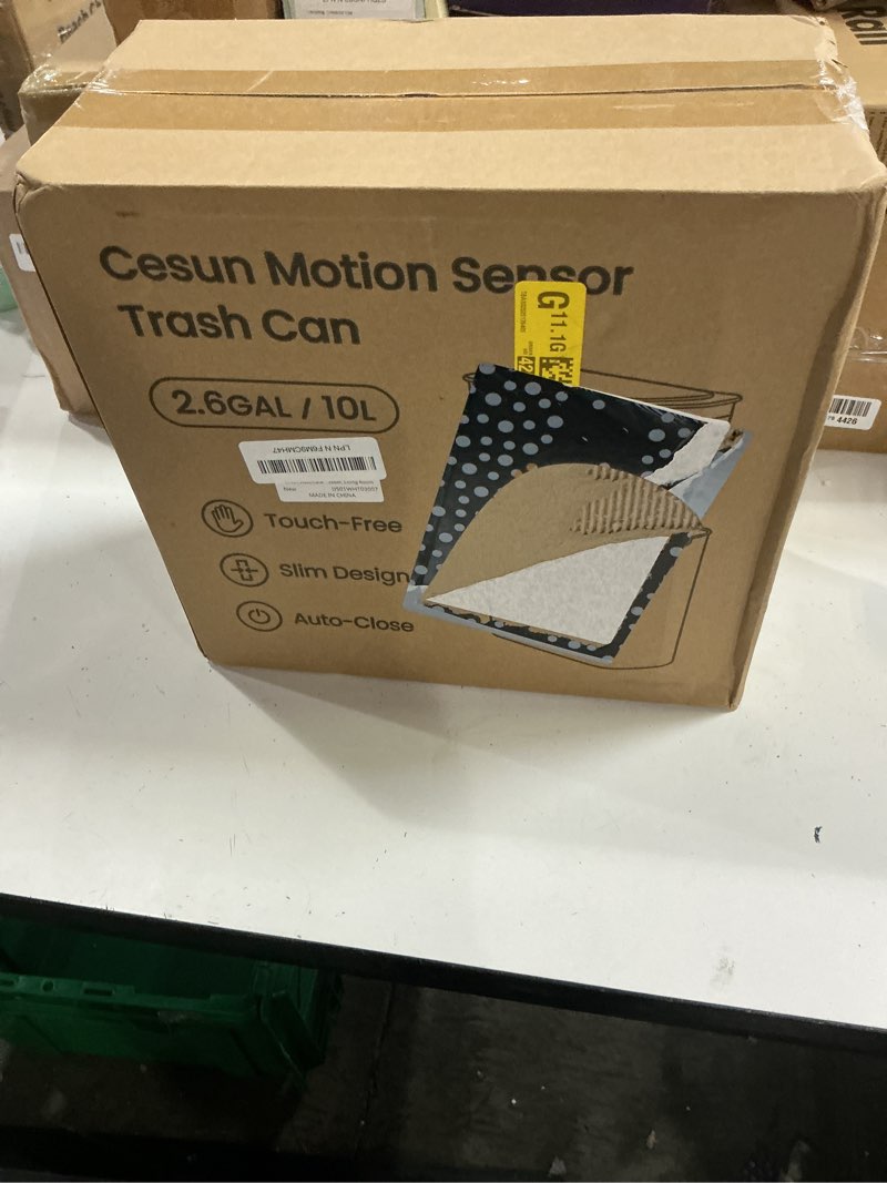 Condition photo showing New/Like New for cesun automatic small bathroom trash can with lid, 2.6 gallon, white | motion sensor, plastic, touchless, odor control, smart garbage can, battery operated, manual button, for office/rv/bedroom