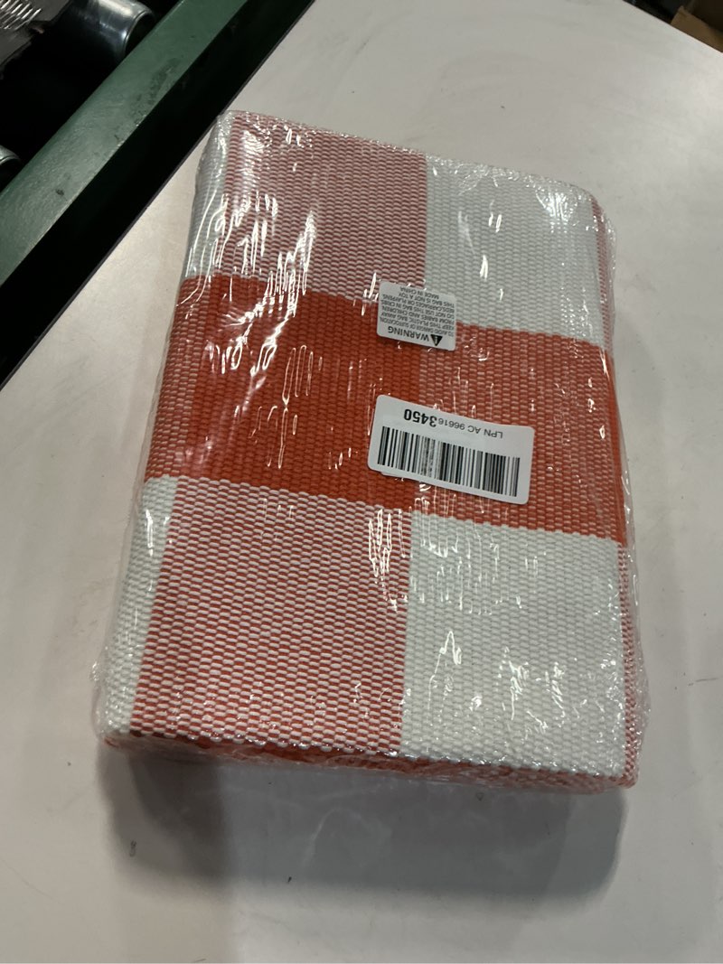 Condition photo showing New/Like New for IOHOUZE Fall Buffalo Plaid Check Rug Outdoor Doormat 3x5 Ft Washable Woven Outdoor Indoor Welcome Mats for Front Door/Farmhouse/Entryway/Home Entrance Orange and White Outdoor Rug 3' x 5' (Rectangular) Orange and White