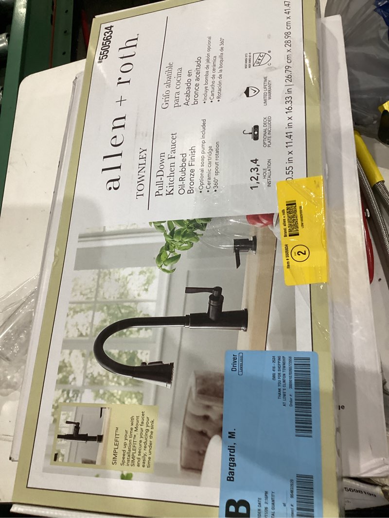 Condition photo showing Good Condition for allen + roth townley simplefit oil rubbed bronze single handle deck-mount pull-down kitchen faucet with sprayer (includes deck plate) (includes soap dispenser)