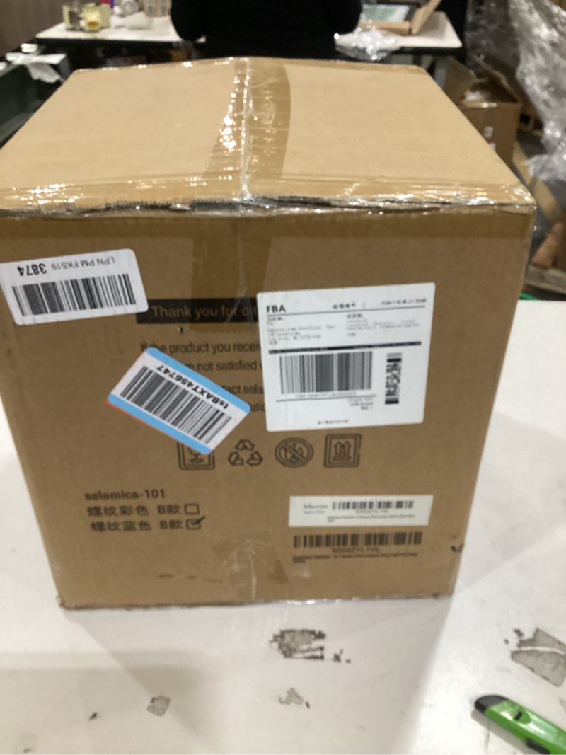 Condition photo showing New/Like New for Selamica Ceramic 16-Pieces Dinnerware Set, Ceramic Dishes Set for 4, Kitchen Plates and Bowls Sets, Dinner Plates Set, Spray Black Dots, Gradient Blue Gradient Blue 16 Pieces