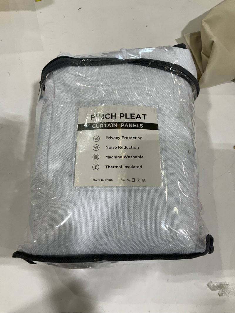 Condition photo showing As Is for Linen Pinch Pleated Curtains Blackout 100% Black Out Curtains 90 Inches Long 2 Panels with Hooks, Thermal Insulated Pinch Pleat Drapes for Bedroom, 40Wx90L, White White 40\"W x 90\"L (Pack of 2)