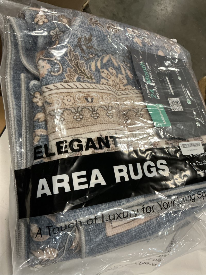 Condition photo showing Good Condition for witshock blue farmhouse 5x8 area rug for living room, vintage non-slip machine washable carpet for bedroom, dining room, high traffic apartment decor 5' x 8' (rectangular) blue