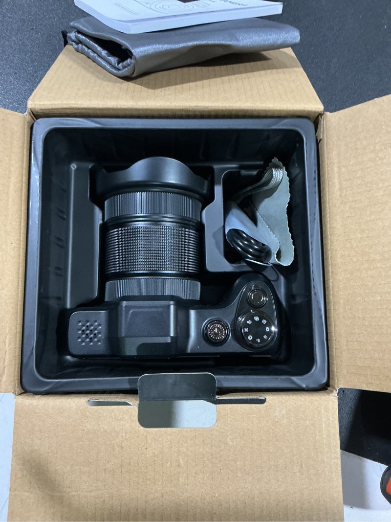 Condition photo showing New/Like New for working verified.  4k digital camera for photography travel, 56mp autofocus vlogging camera for youtube, 16x zoom with 3" 180°flip screen & lens hood, 32gb card, gift ideas for teens & beginners black