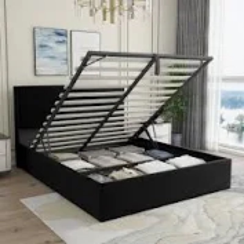 Full Upholstered Platform Bed With Lifting Storage, Full Size Bed Frame With Storage And Tufted Headboard,Wooden Full Platform Bed For Kids Teens Adults,No Box Spring Needed Full, Gray Box Spring Not Required Full black  Wood Bedroom American Design Bed