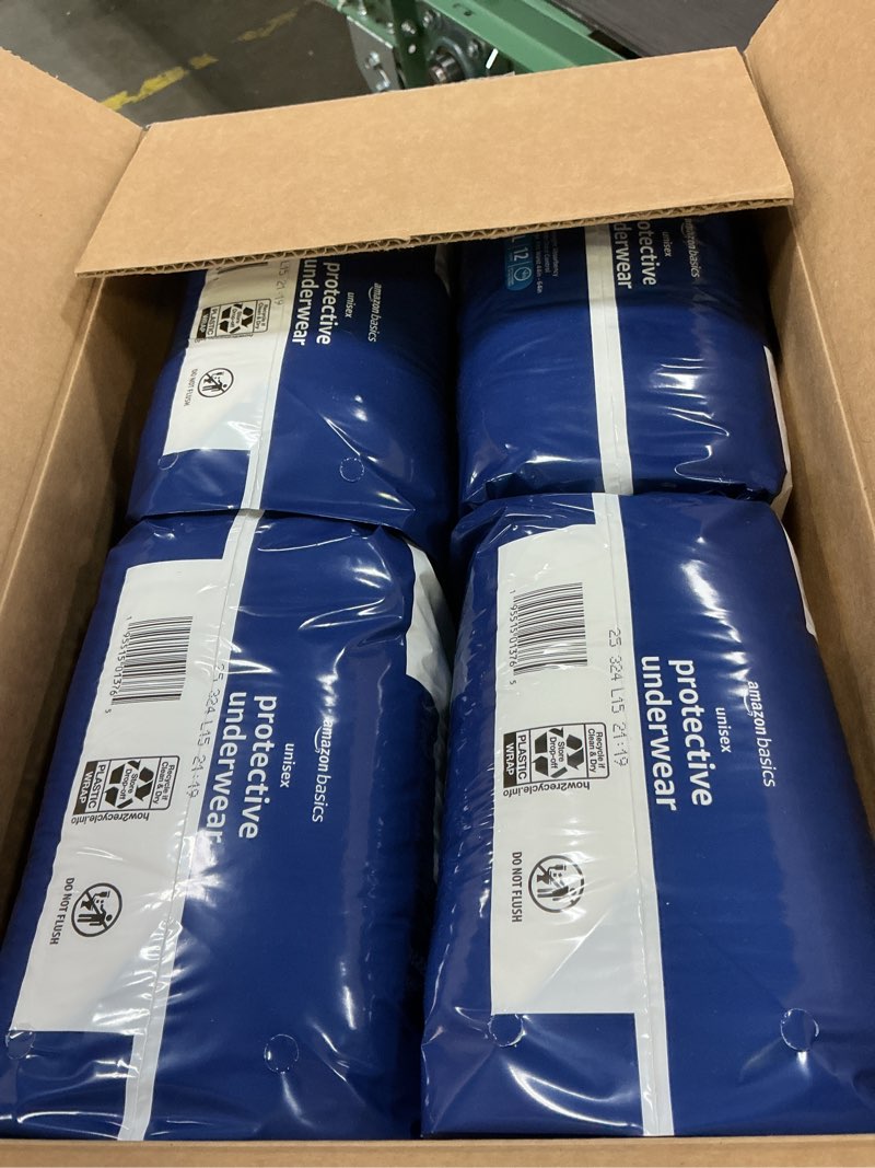 Condition photo showing New/Like New for Amazon Basics Unisex Protective Underwear, Overnight Absorbency, Extra Large, 48 Count, (4 Packs of 12) Extra Large 48.0