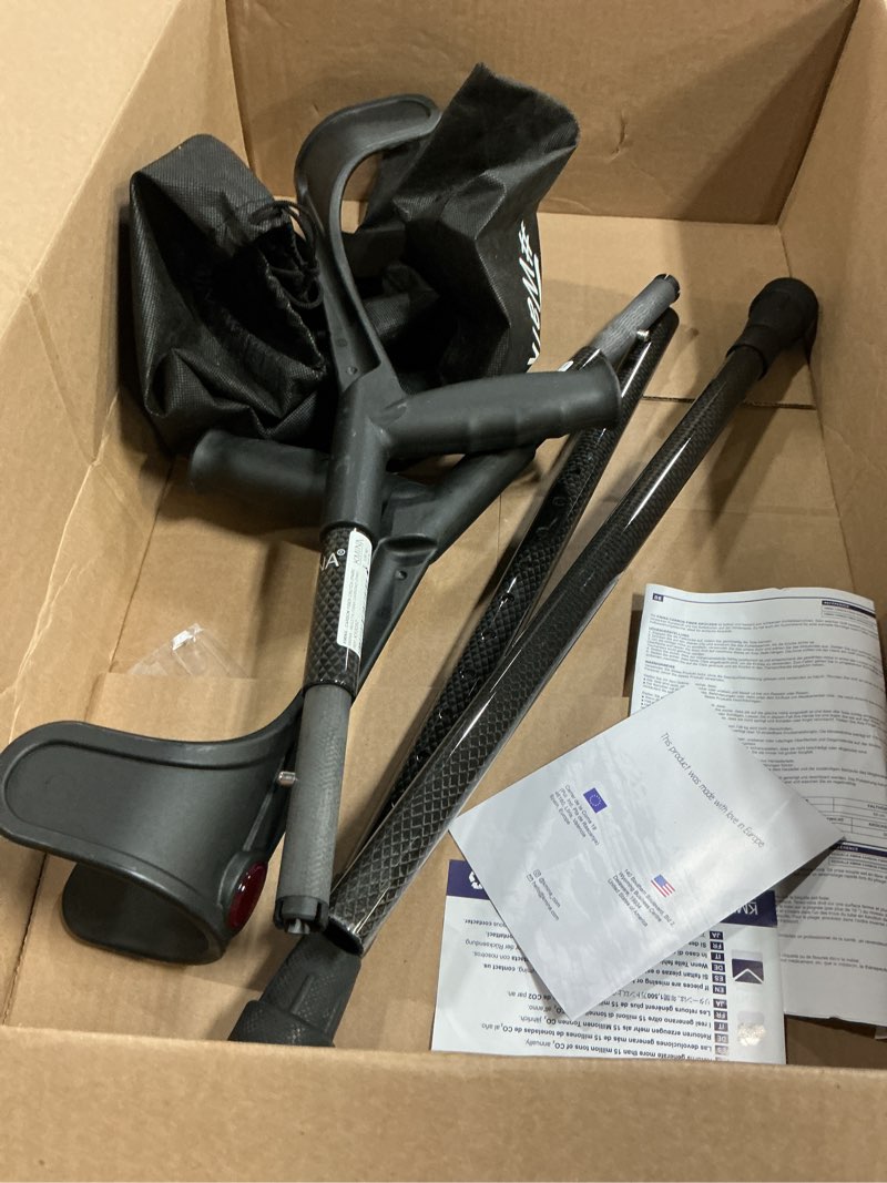 Condition photo showing Good Condition for kmina foldable forearm crutches of carbon fiber (x2 units), open cuff, lightweight, folding crutches, made in europe, pro model