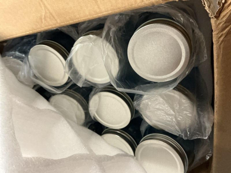 Condition photo showing New/Like New for yaomiao 12 pack mason jars with lids 16oz regular mouth pint vintage canning jars centerpieces bulk airtight glass jar container for storage pickling fermenting preserving diy crafts(blue)