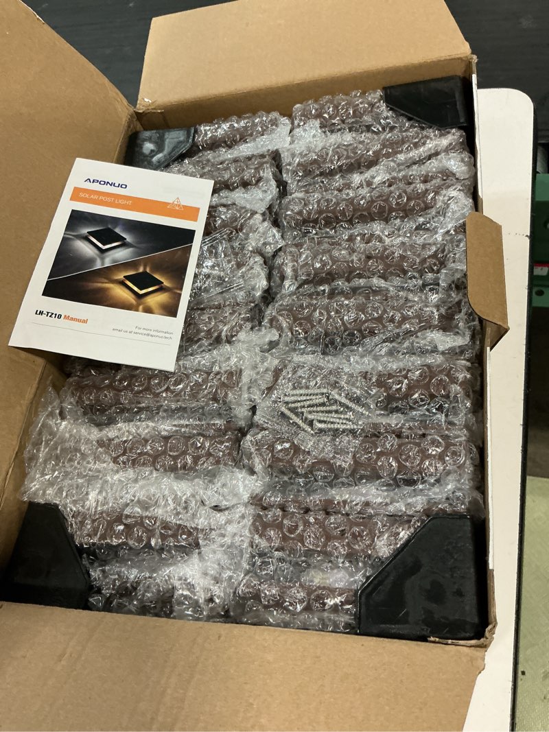 Condition photo showing New/Like New for aponuo solar post cap lights for 4x4 posts - ip64 waterproof, 3000/6500k led, wireless fence lights & deck lights for patios, gardens, and yards, brown-warm/cool white, 16-pack brown-warm/cool white 16 pack