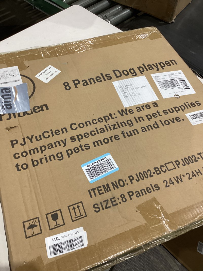 Condition photo showing As Is for PJYuCien Dog Playpen - Metal Foldable Dog Exercise Pen, Pet Fence Puppy Crate Kennel Indoor Outdoor with 8 Panels 24”H & Top Cover and Bottom Pad for Small Medium Pets 24"H Playpen+Bottom+Top Cover