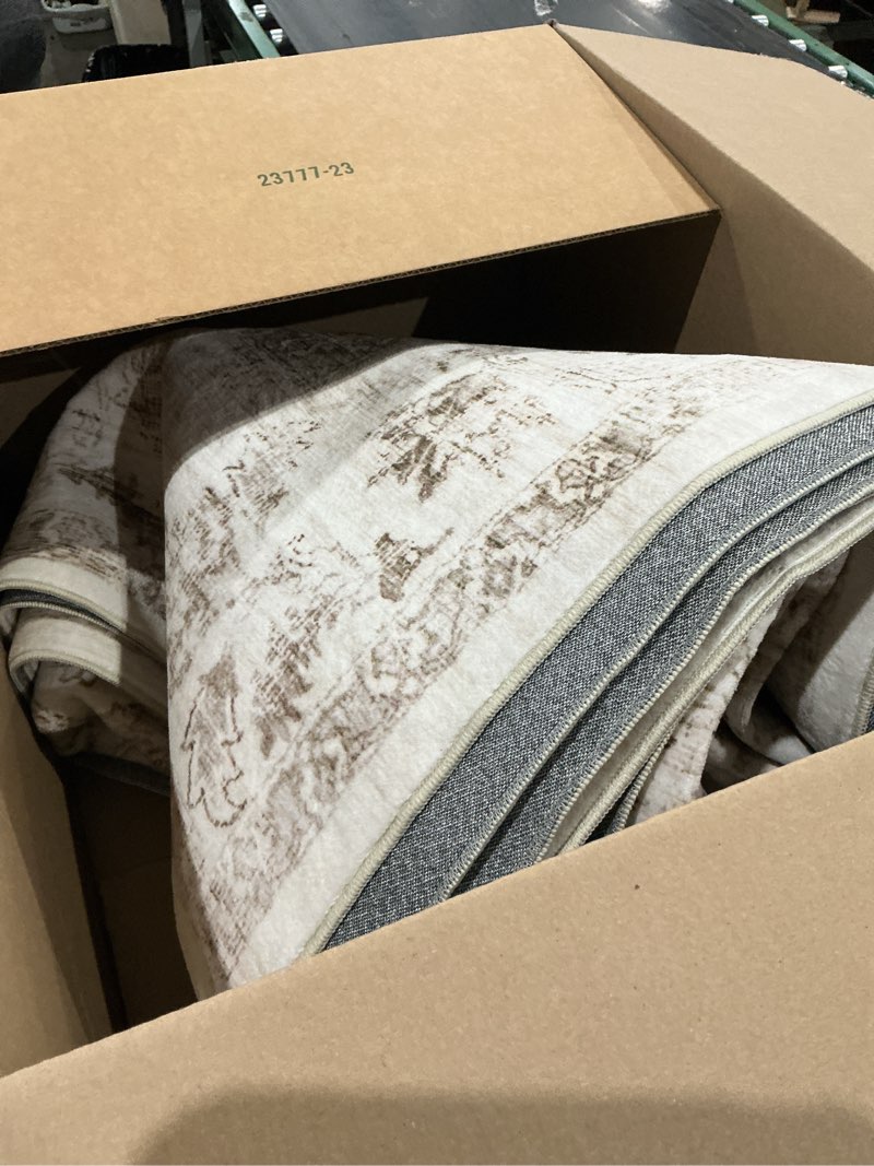 Condition photo showing As Is for 8x10 washable neutral area rug beige vintage living room bedroom carpet non-slip soft low pile farmhouse indoor large throw rug for dining room office 8' x 10' (rectangular) beige