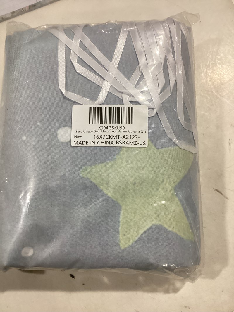 Condition photo showing New/Like New for Twinkle Little Star 16x7ft Garage Door Cover – Blue Night Sky Backdrop for 1st Birthday, Baby Shower, Newborn, and Kids' Party Decor 16X7FT Blue