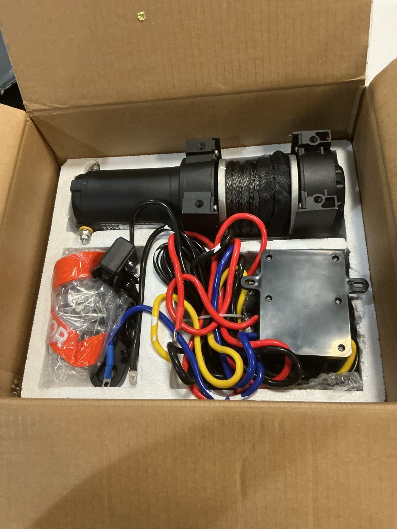 Condition photo showing Good Condition for kffkff electric winch, 3500 lb pulling power, 12v dc for atv/utv, with 3/16 in x 39 ft 12-strand synthetic rope, aluminum fairlead, wired remote, ip55 water resistance, ideal for utv atv boat towing