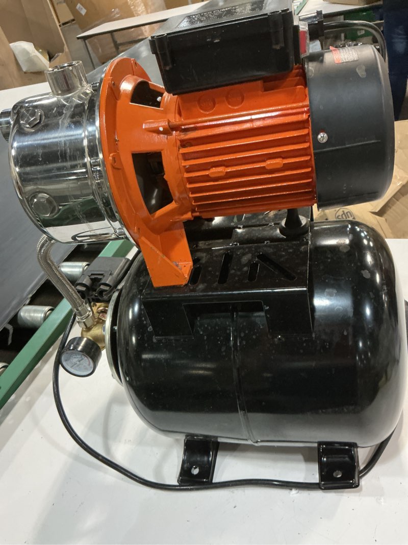 Condition photo showing As Is for 1.6hp shallow well pump with pressure tank 1320gph irrigation booster pump