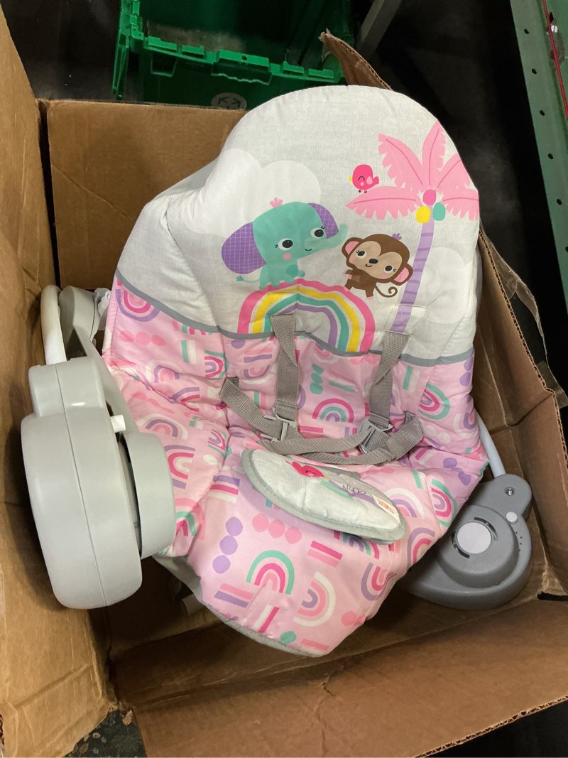 Condition photo showing As Is for Bright Starts Pink Paradise Portable Compact Automatic Baby Swing with Music, Unisex, Newborn +