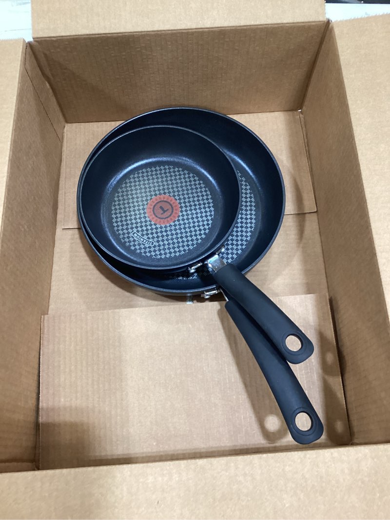 Condition photo showing Good Condition for T-Fal Ultimate Hard Anodized Nonstick Fry Pan Set 2 Piece, 8, 10 Inch, Oven Broiler Safe 400F, Kitchen, Cookware, Pots and Pans Set Non Stick, Frying Pans, Dishwasher Safe, Black 2-Piece Set