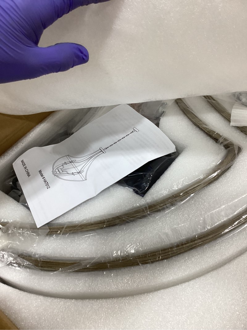 Condition photo showing As Is for 23.6" Large Farmhouse Chandeliers for Dining Room, 6-Light Adjustable Height Rustic Light fixtures for Kitchen Island Entryway Stairwell Breakfast Area, ?Retro Wood Texture and Black Finish 23.6"/6-Light