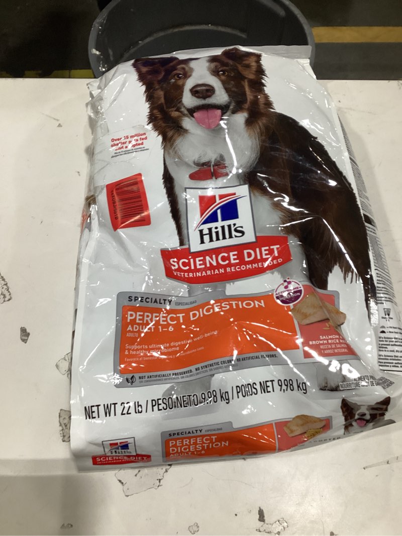 Condition photo showing New/Like New for Hill's Science Diet Perfect Digestion, Adult 1-6, Digestive Support, Dry Dog Food, Salmon, Brown Rice, & Whole Oats, 22 lb Bag