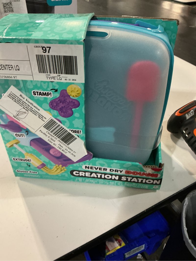 Condition photo showing New/Like New for wonder factory never dry dough creation station; playset, stamp, roll shape, many colors, ages 2+