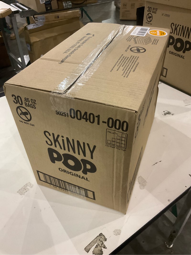 Condition photo showing As Is for SkinnyPop Popcorn, Original, Whole Grain, Dairy-Free Snack, 0.65oz Bags (30ct) Original 0.65 Ounce (Pack of 30)